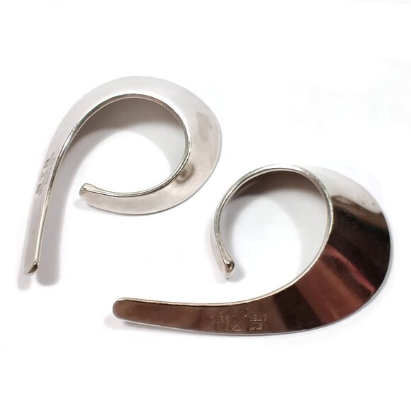 Documented TONE VIGELAND Norwegian Sterling Silver Iconic Sling Slynge Earrings - Picture 2 of 9